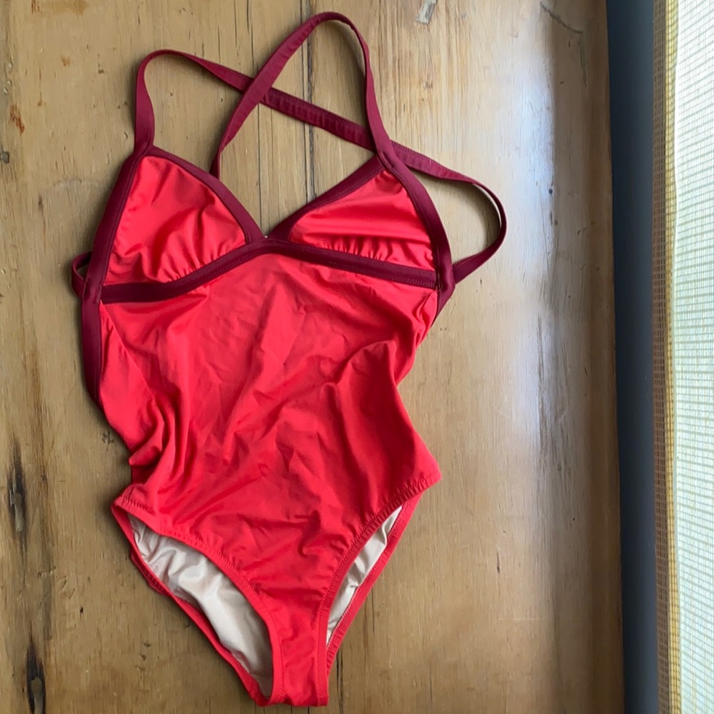 Two tone red Jcrew one piece